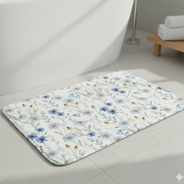 Tapis De Bain Fleur sauvage couleur bleu violet (Créateur téléchargé)