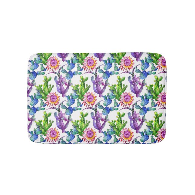 Tapis De Bain Fleur sauvage d'aquarelle Cactus Motif (Devant)