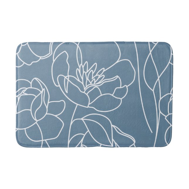 Tapis De Bain Fleur sauvage moderne bleu blanc (Devant)