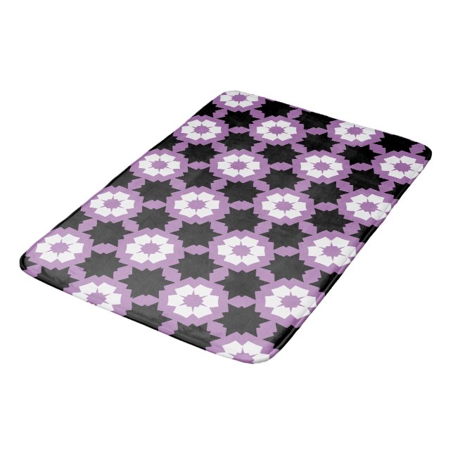 Tapis De Bain Fleur violet blanc noir (Angle)