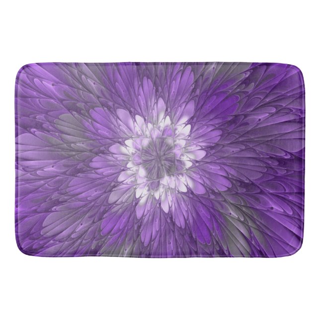 Tapis De Bain Fleur Violette Abstraite Art Fractal Psychedelique (Devant)