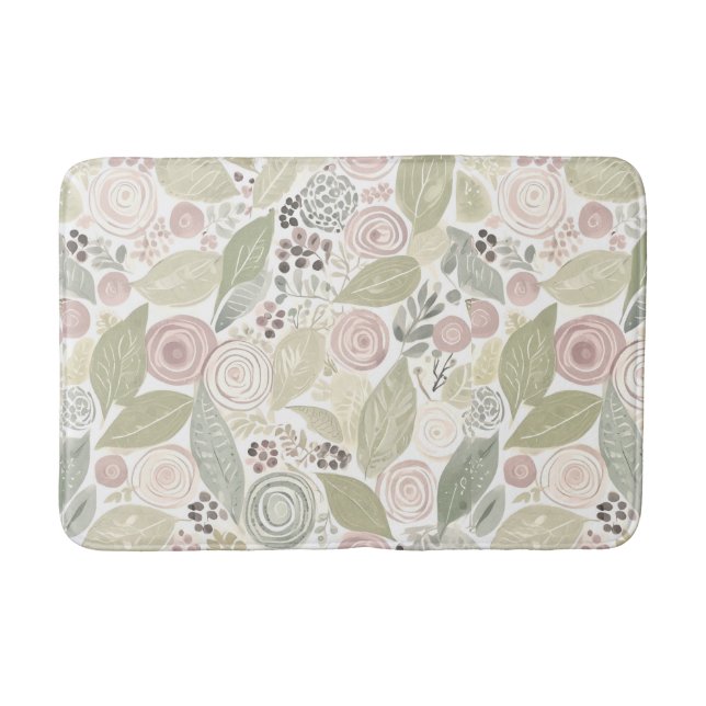 Tapis De Bain Fleur Whimsical, sauge, rose, bain taupe Mat (Devant)