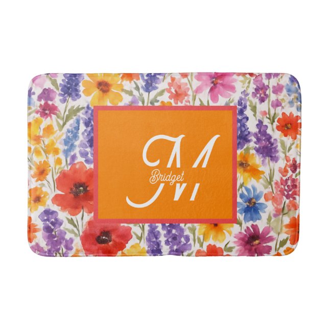 Tapis De Bain fleurit de jardin d'été brillant (Devant)