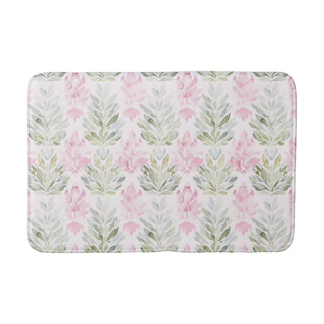 Tapis De Bain Fleurs Abstraites Florales Vert Rose (Devant)
