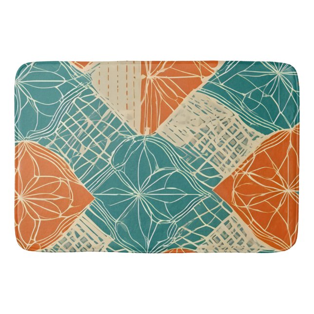 Tapis De Bain Fleurs abstraites sarcelle, orange et chamois (Devant)