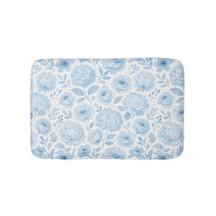 Tapis De Bain Fleurs Aquarelle Bleu Blanc