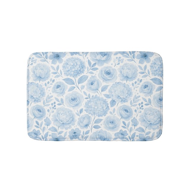 Tapis De Bain Fleurs Aquarelle Bleu Blanc (Devant)
