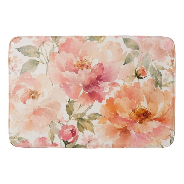 Tapis De Bain Fleurs aquarelles romantiques chaudes d'été (Devant)