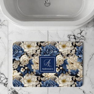 Tapis de Bain Fleurs Blanches Bleues de Luxe Nom P