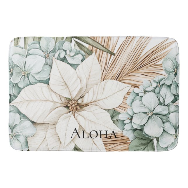 Tapis De Bain Fleurs blanches bleues tropicales   (Devant)