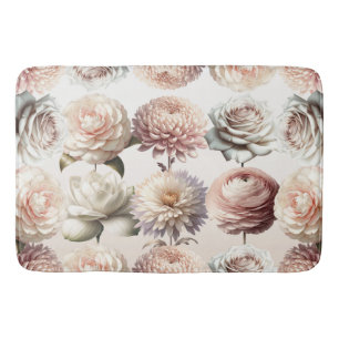 Tapis De Bain Fleurs Blanches Crèmeuses Rose Pêche Mariage Flora