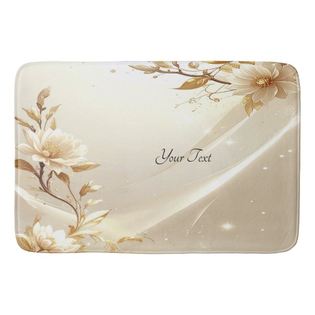 Tapis de bain Fleurs Blanches et Dorées (Devant)