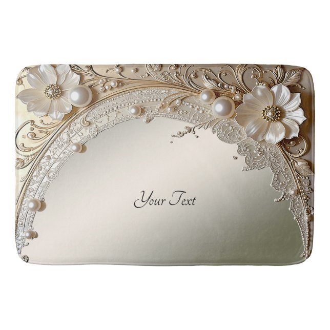 Tapis de bain Fleurs Blanches Modernes Perles (Devant)