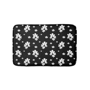 Tapis De Bain Fleurs blanches motifs noires simples