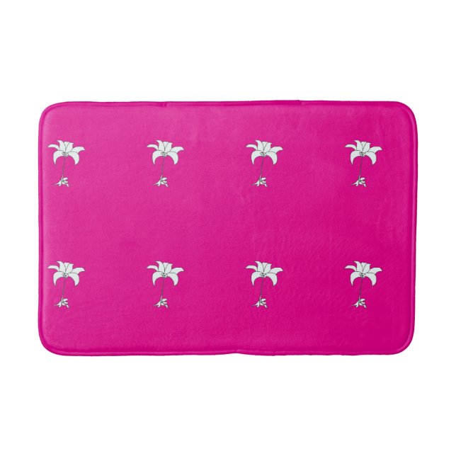 Tapis De Bain Fleurs blanches répétées rose vif (Devant)