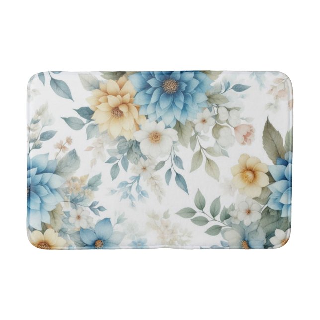 Tapis De Bain Fleurs Bleu Clair  (Devant)