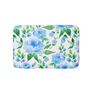 Tapis De Bain Fleurs bleu d'eau
