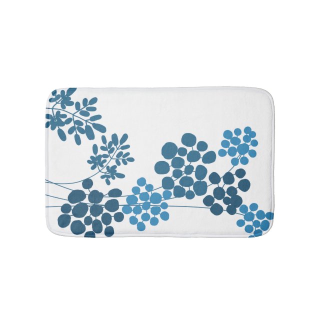 Tapis De Bain Fleurs Bleues Abstraites  (Devant)