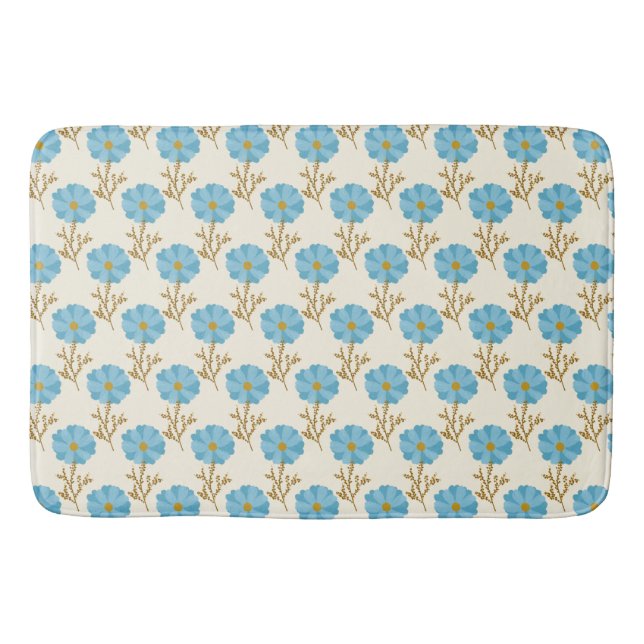 Tapis De Bain Fleurs Bleues Féminines Crème (Devant)
