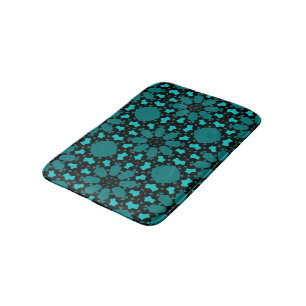Tapis De Bain Fleurs bleues turquoises Motif abstrait