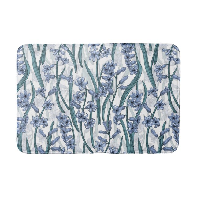 Tapis De Bain Fleurs Blue Hyacinth sur blanc (Devant)