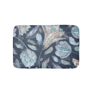 Tapis De Bain Fleurs Boho Chic : Aquarelle bleu foncé P