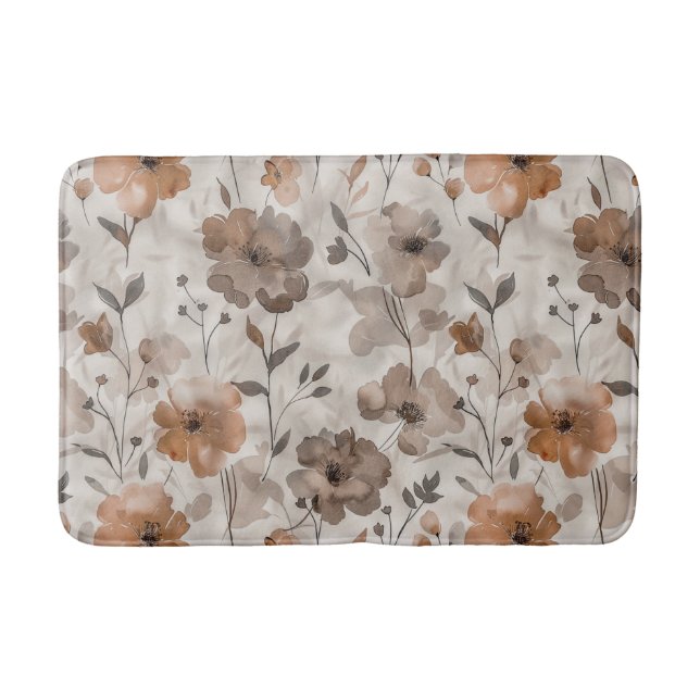Tapis De Bain Fleurs Crème Orange Marron (Devant)