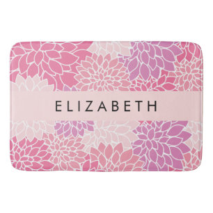 Tapis De Bain Fleurs Dahlia Roses, Motif De Fleurs, Votre Nom