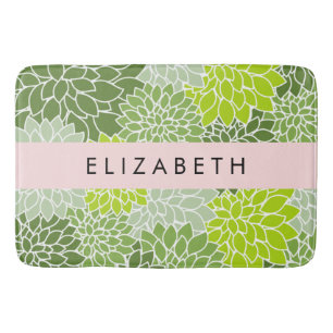 Tapis De Bain Fleurs Dahlia Vertes, Motif Floral, Votre Nom
