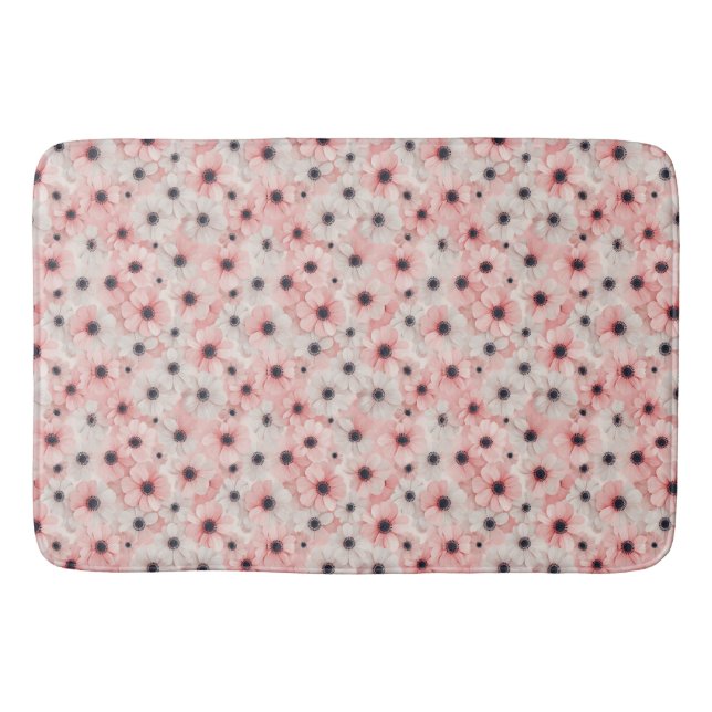 Tapis De Bain Fleurs d'anémone rose pâle et blanc (Devant)