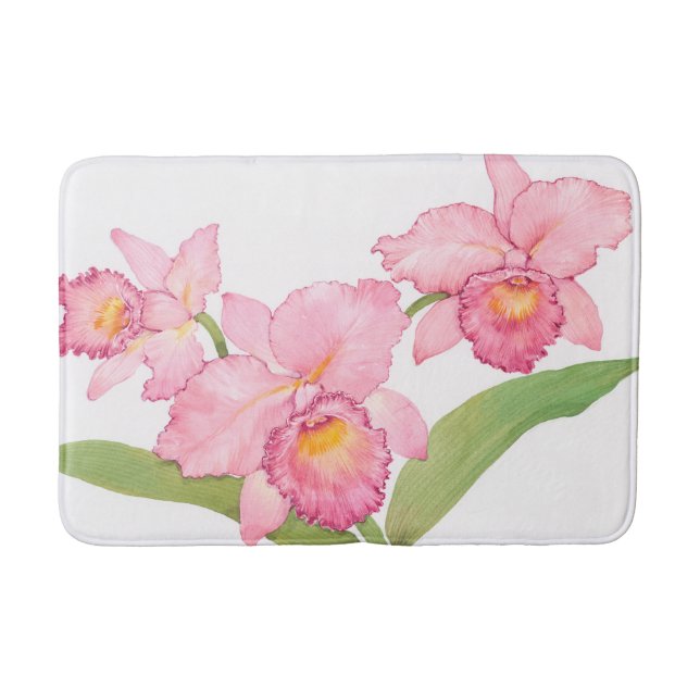 Tapis De Bain Fleurs d'aquarelle rose exotique (Devant)