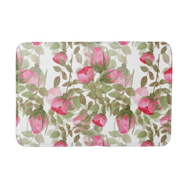 Tapis De Bain Fleurs d'aquarelle rose rose roses fleuris (Devant)
