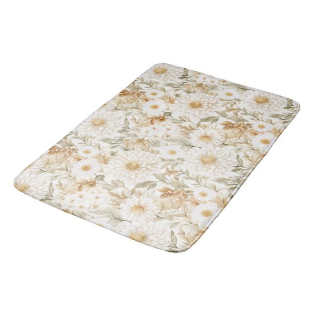 Tapis De Bain Fleurs de campagne blanc or crème (Angle)