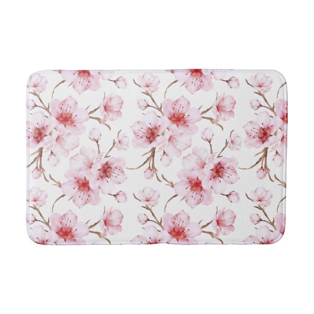 Tapis De Bain Fleurs de cerisier à l'aquarelle rose blanc (Devant)