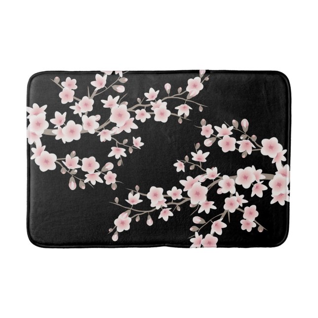 Tapis De Bain Fleurs de cerisier BLUSH rose noir (Devant)