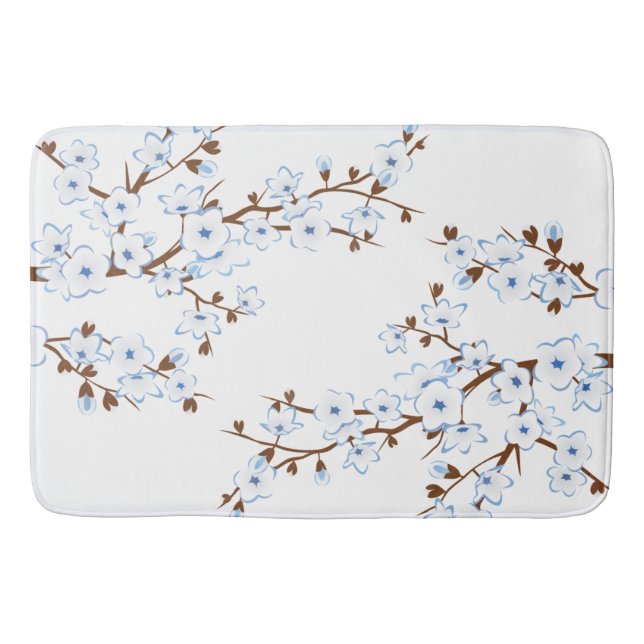 Tapis De Bain Fleurs de cerisier en fleurs bleu blanc (Devant)
