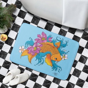 Tapis De Bain Fleurs de cerisiers de Lotus Koi Fish