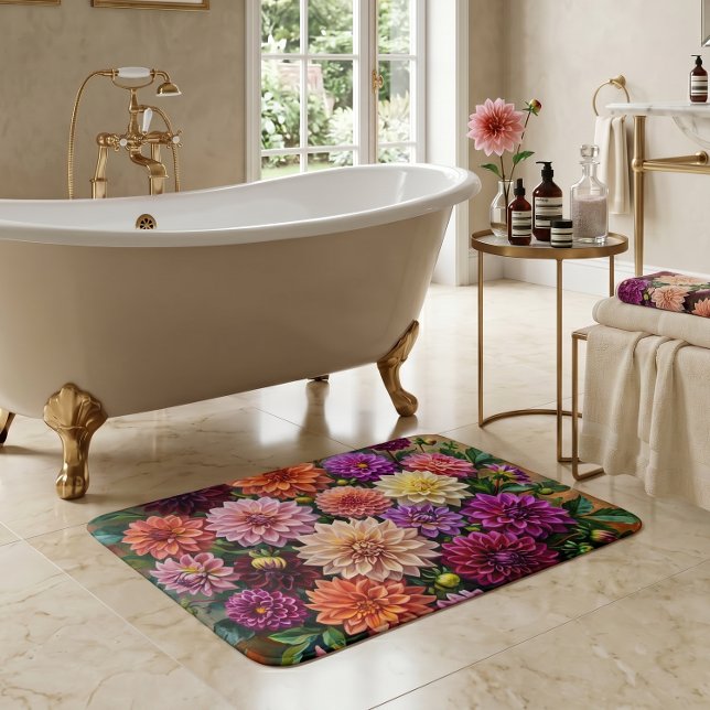 Tapis De Bain Fleurs de dahlia colorées (Créateur téléchargé)