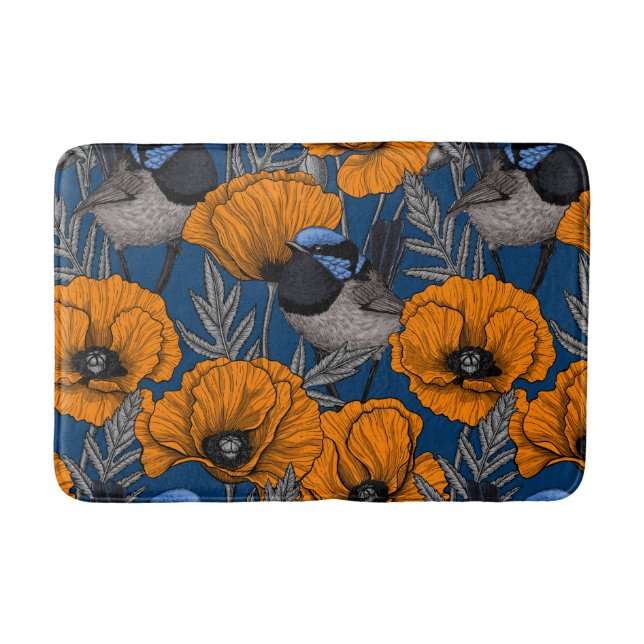 Tapis De Bain Fleurs de fleurs et fleurs de pavot orange (Devant)