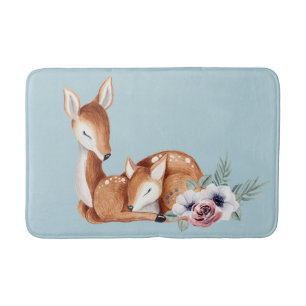Tapis De Bain Fleurs de forêt vintage rustique cerf