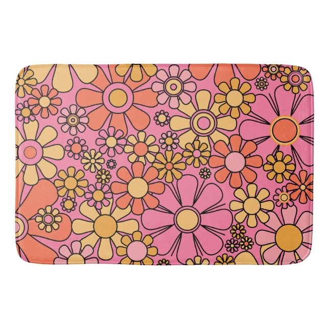 Tapis De Bain Fleurs de jardin rétro Super rose 60s les années 7 (Devant)