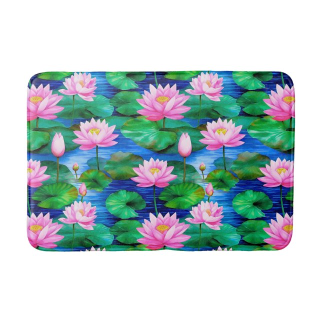 Tapis De Bain Fleurs de Lotus roses sur un étang (Devant)
