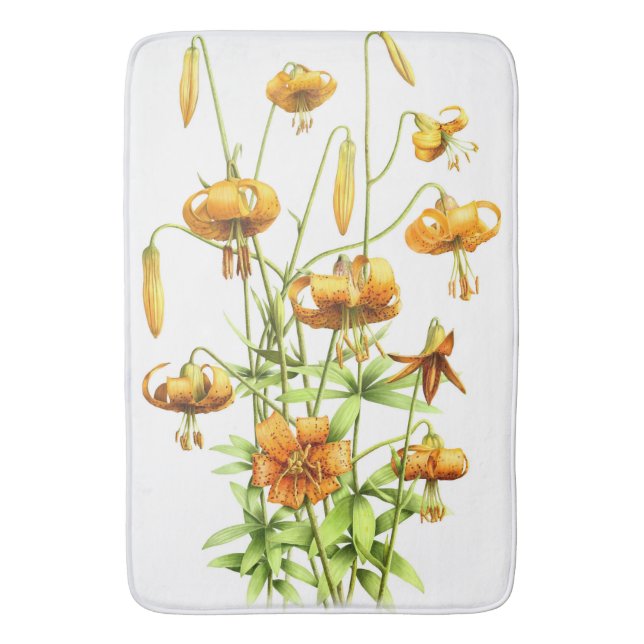Tapis De Bain Fleurs de Lys Tigre Orange Sauvage Art Botanique (devant Vertical)