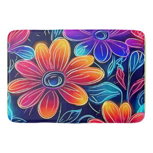 Tapis De Bain Fleurs de néon brillantes