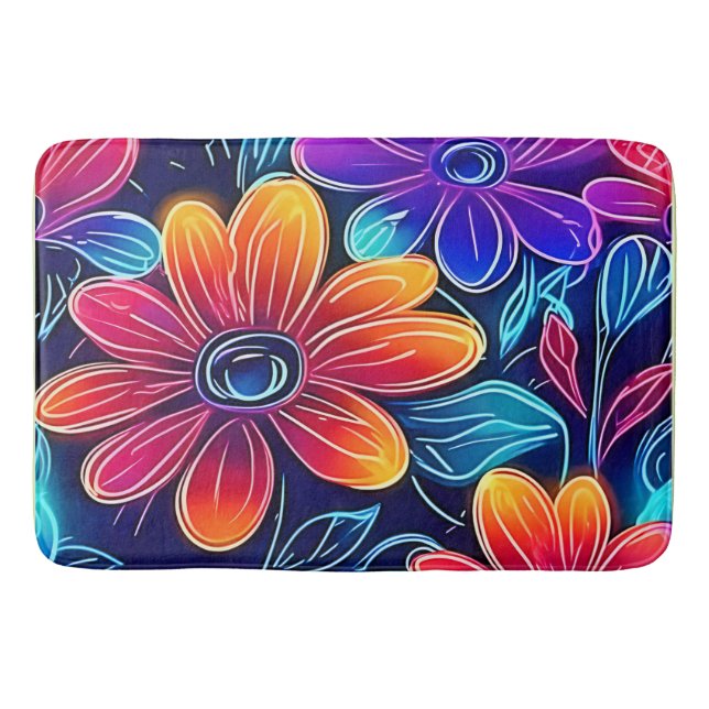 Tapis De Bain Fleurs de néon brillantes (Devant)