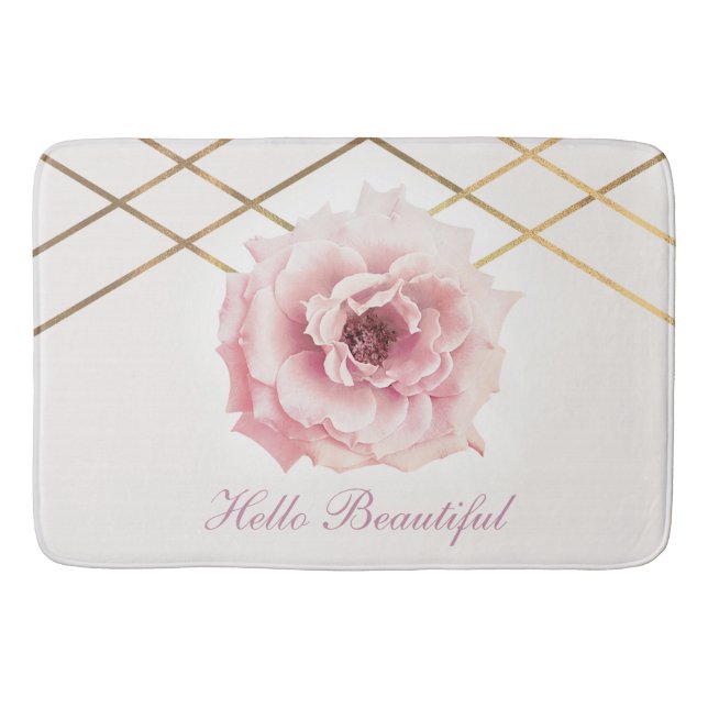 Tapis De Bain Fleurs de paon florales rose et or personnalisées  (Devant)