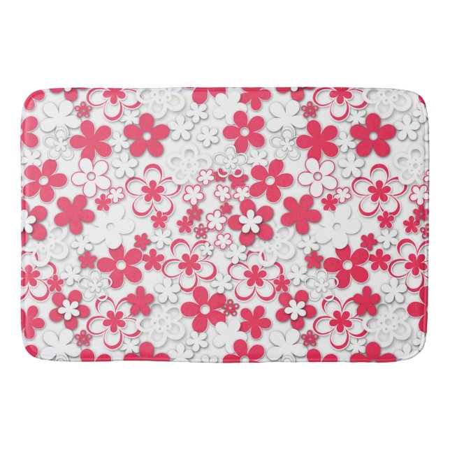 Tapis De Bain Fleurs de papier rouge et blanc (Devant)