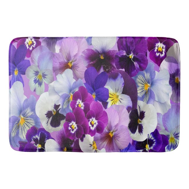 Tapis De Bain Fleurs de pensée florales violettes bleues blanche (Devant)