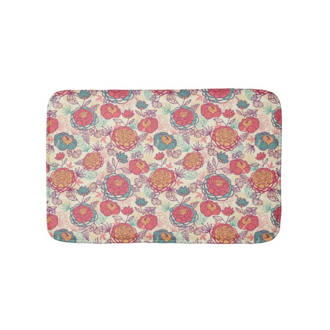 Tapis De Bain Fleurs de pivoine et motif feuille (Devant)
