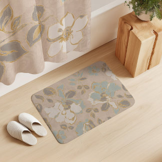 Tapis De Bain Fleurs de pivoine vintage crème beige aqua